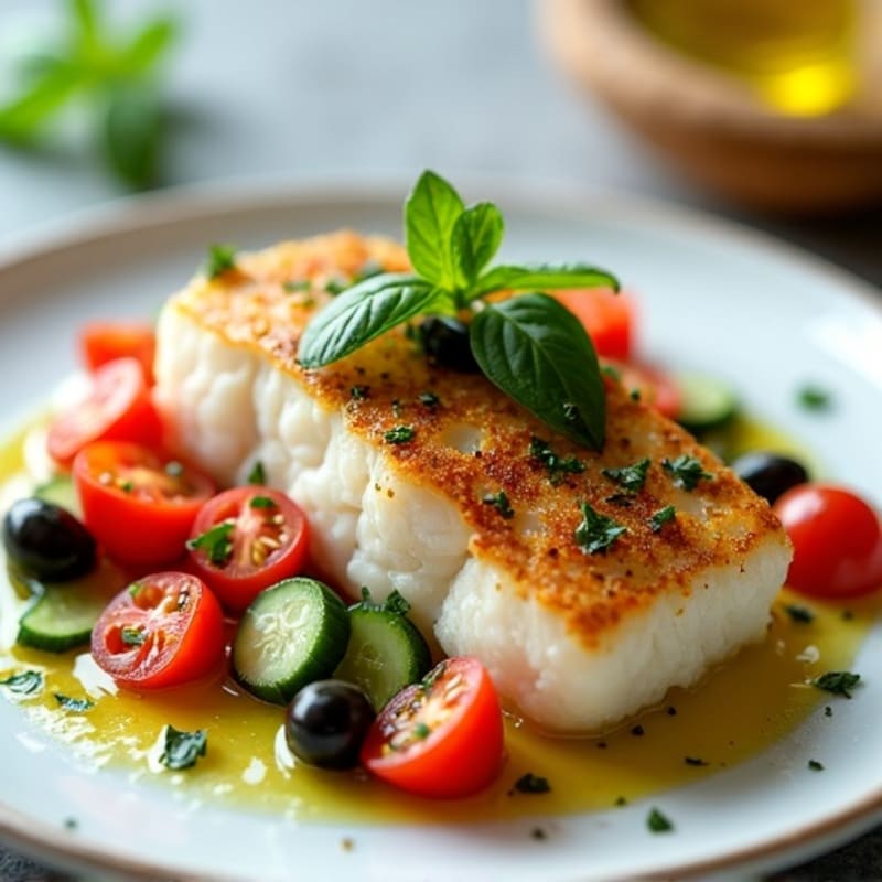 Flaky Pan-Seared Cod with Fresh Zesty Olive-Herb Relish