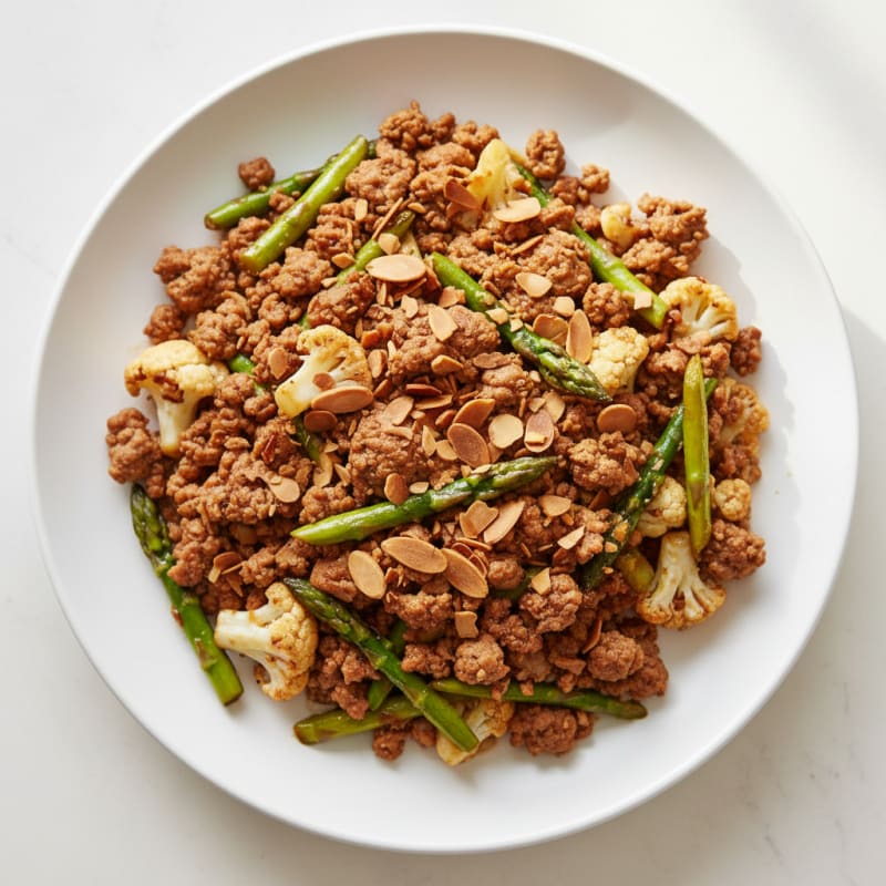 Ground Turkey Stir Fry with Cauliflower and Almonds
