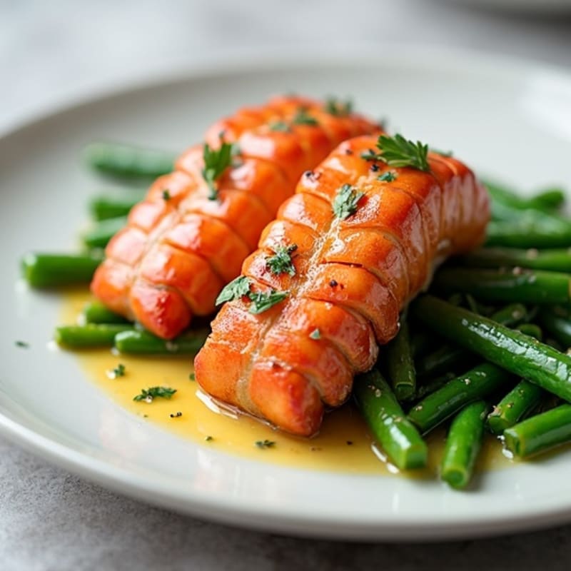 Roasted Garlic Herb Lobster Tails with Crispy Green Beans
