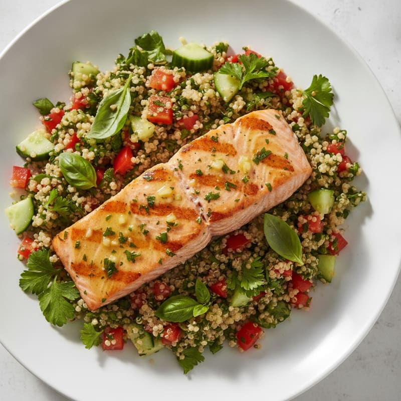 Grilled Lemon Herb Salmon with Crunchy Quinoa Salad