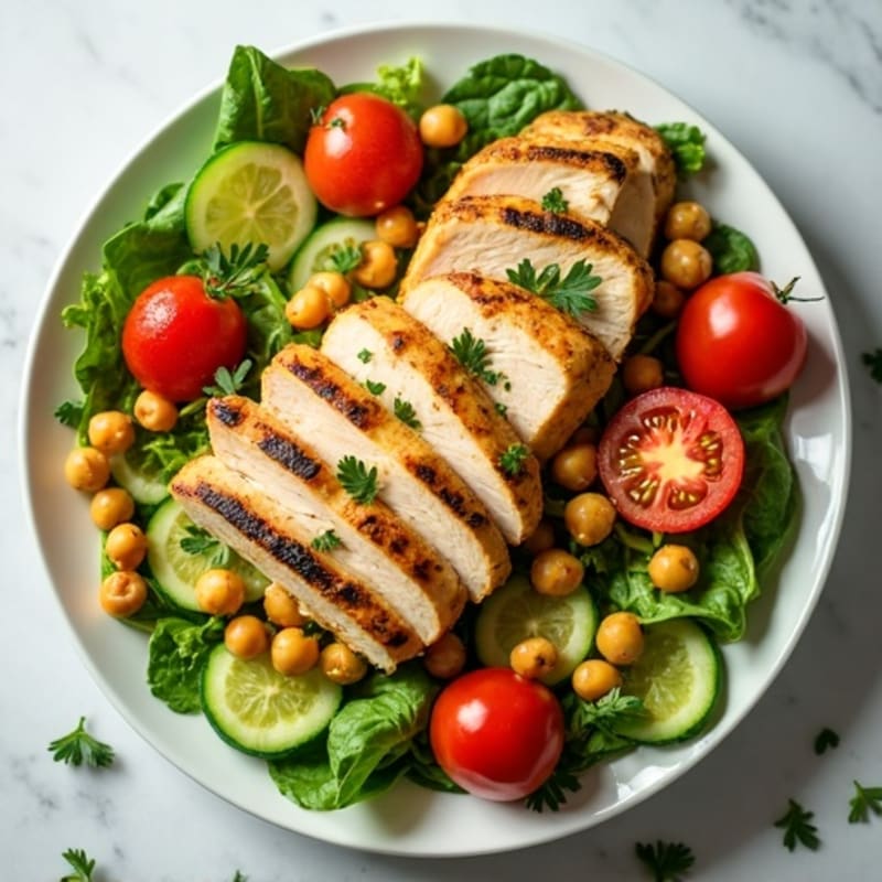 Grilled Chicken Salad with Crunchy Chickpeas and Lemon Vinaigrette