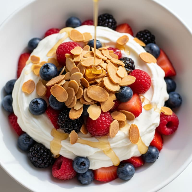 Greek Yogurt Protein Parfait with Mixed Berries and Almonds