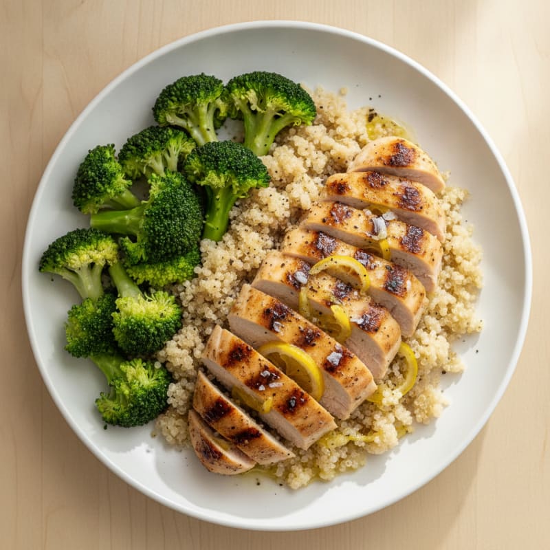 Grilled Chicken Breast with Quinoa and Steamed Broccoli