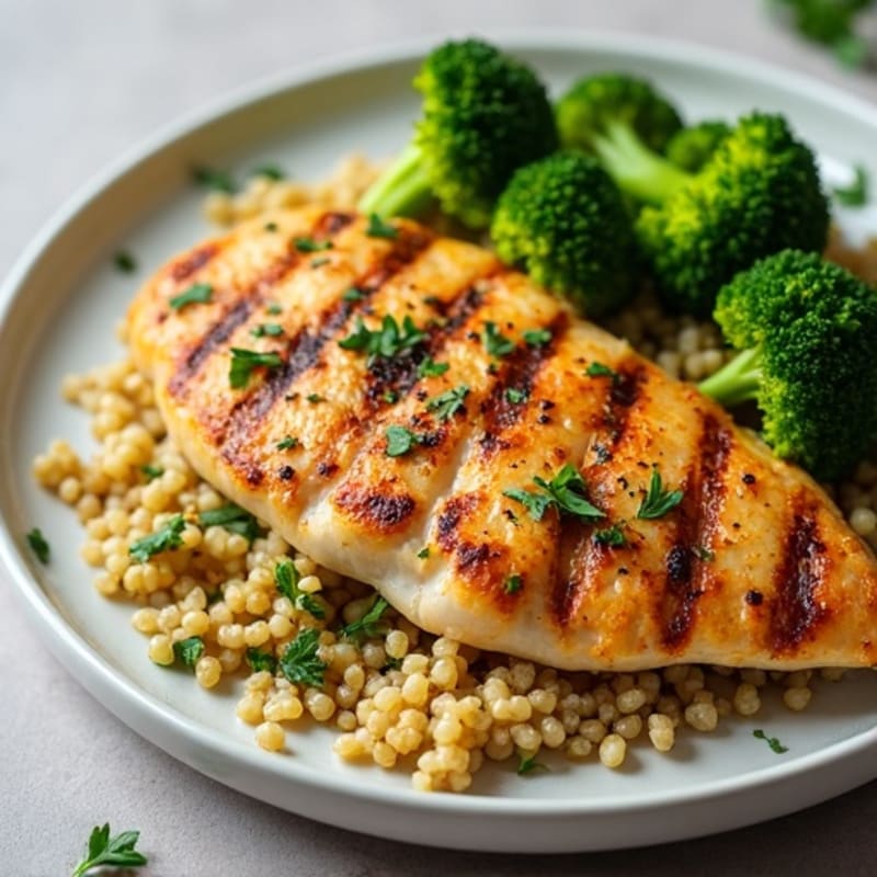 Grilled Chicken Breast with Quinoa and Roasted Broccoli