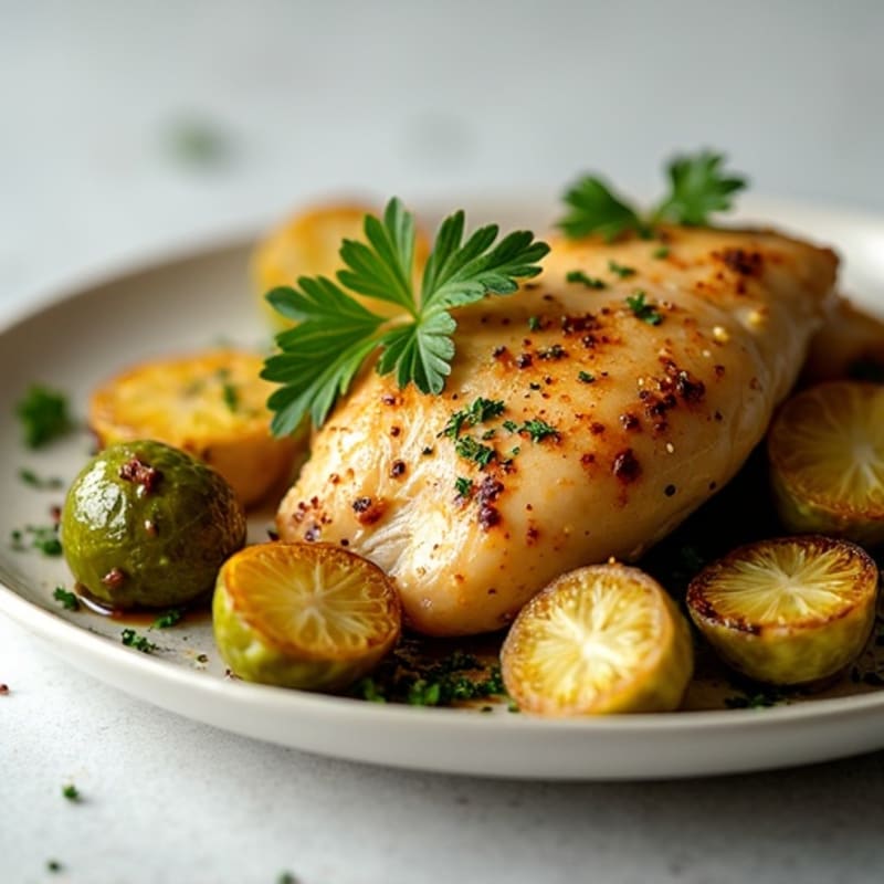 Lemon Herb Roasted Chicken with Crispy Brussels Sprouts