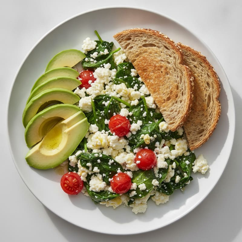 Egg White and Cottage Cheese Scramble with Spinach and Tomatoes