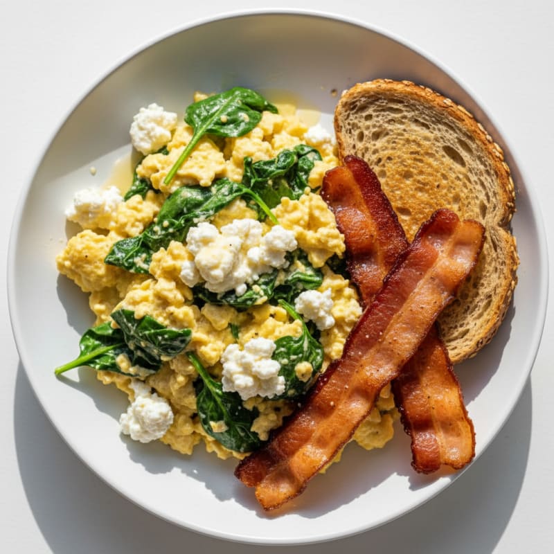 Cottage Cheese Scramble with Spinach and Turkey Bacon