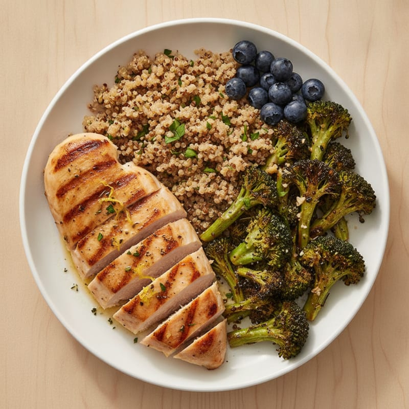 Grilled Chicken Breast with Roasted Broccoli and Quinoa