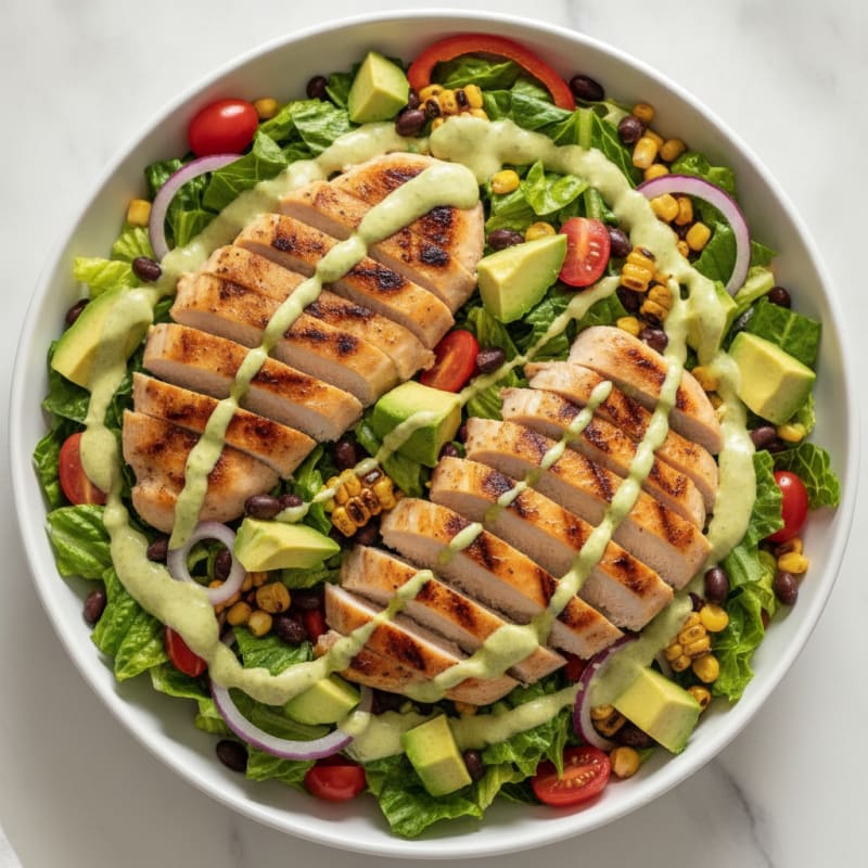 Grilled Chicken and Avocado Salad with Black Beans and Roasted Corn