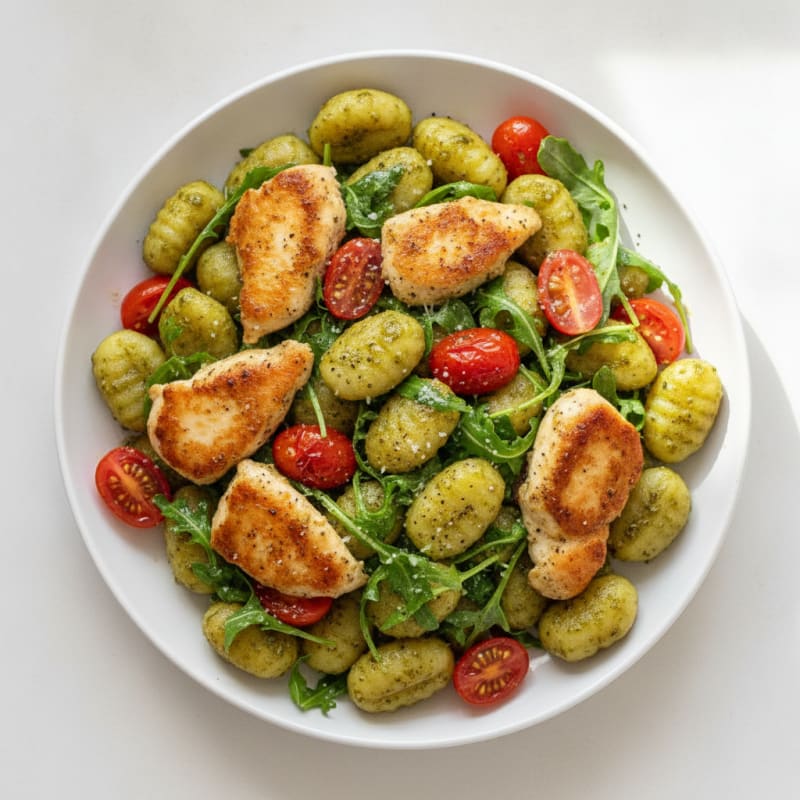 Gnocchi with Arugula Pesto and Cherry Tomatoes