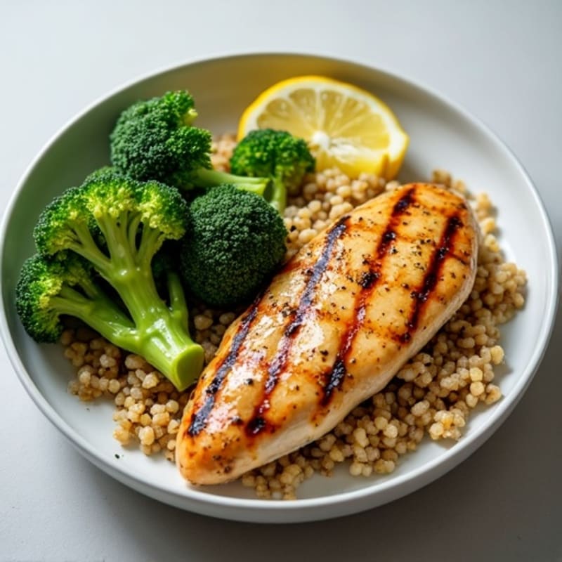 Grilled Chicken Breast with Roasted Broccoli and Quinoa