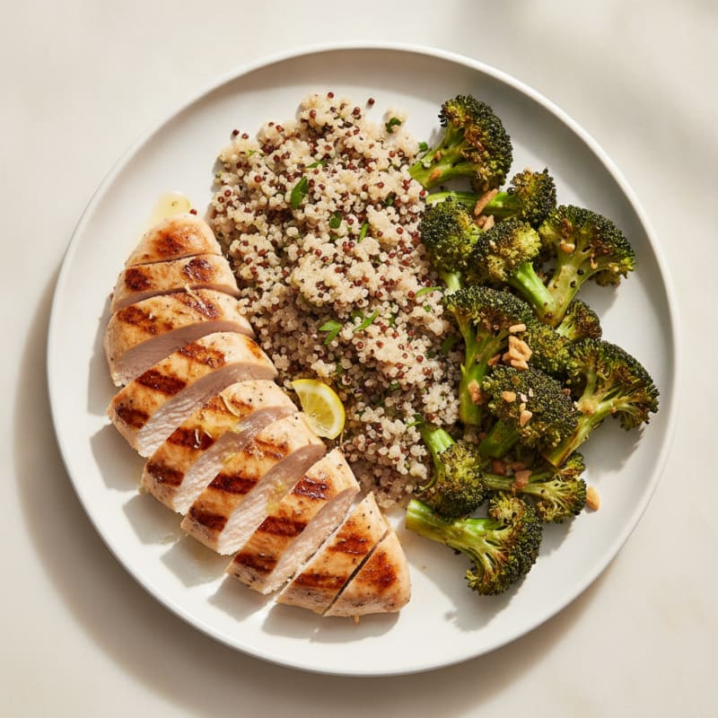 Grilled Chicken Breast with Quinoa and Roasted Broccoli