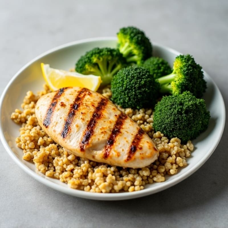 Grilled Chicken Breast with Quinoa and Roasted Broccoli