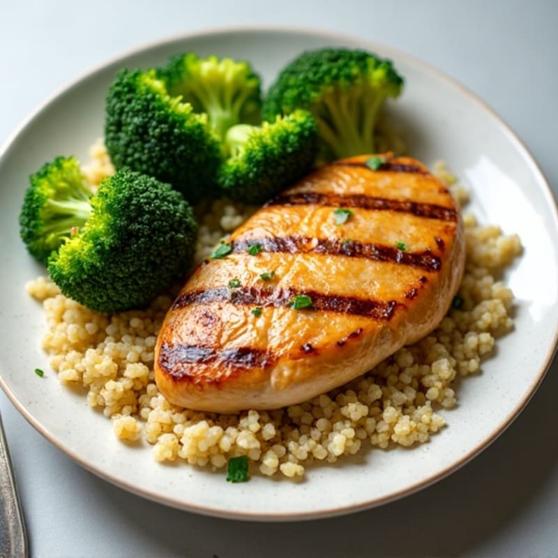 Grilled Chicken Breast with Quinoa and Steamed Broccoli