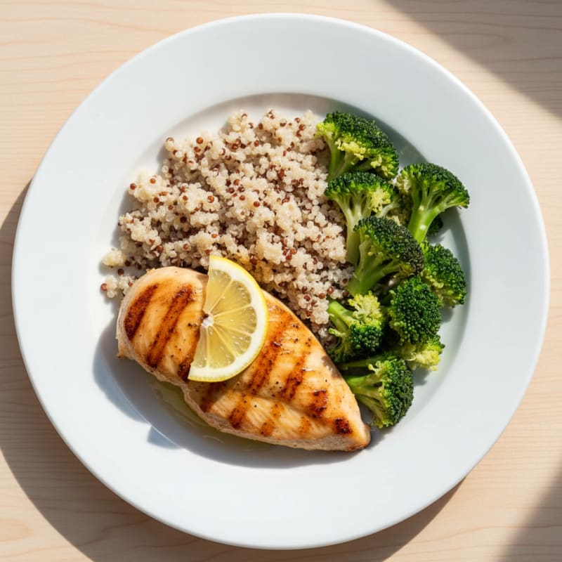 Grilled Chicken Breast with Quinoa and Steamed Broccoli