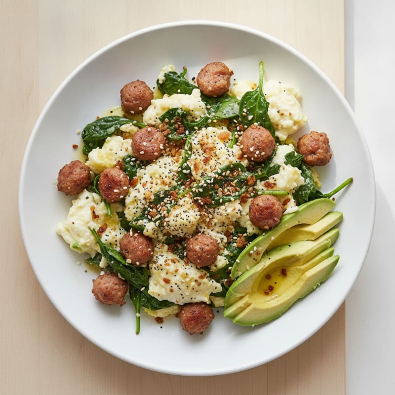 Egg White and Spinach Scramble with Turkey Sausage