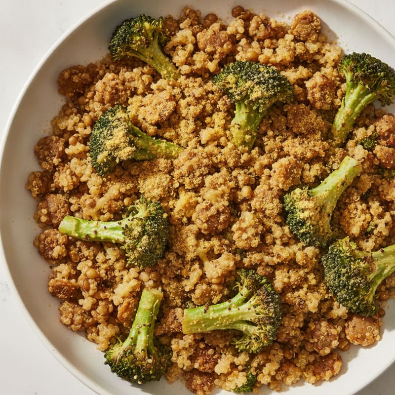 Crispy Lentil and Quinoa Power Bowl with Roasted Broccoli