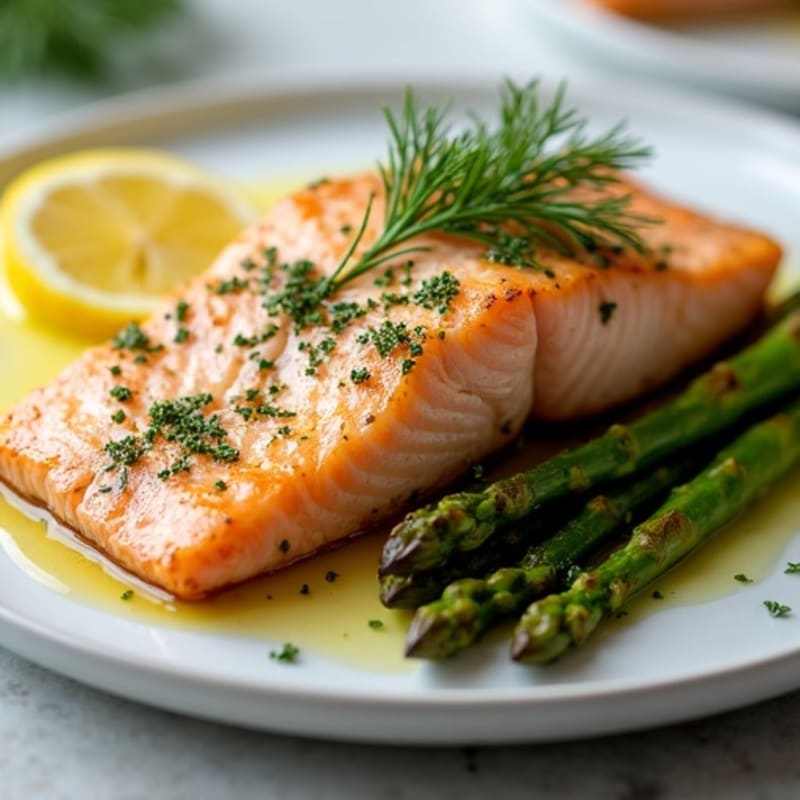 Flaky Lemon Herb Grilled Salmon with Roasted Asparagus