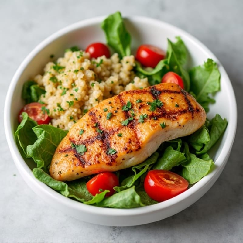 Grilled Chicken Breast with Mixed Greens and Quinoa