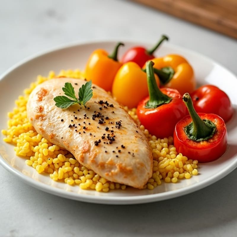 Tender Chicken with Fluffy Saffron Rice and Bell Peppers