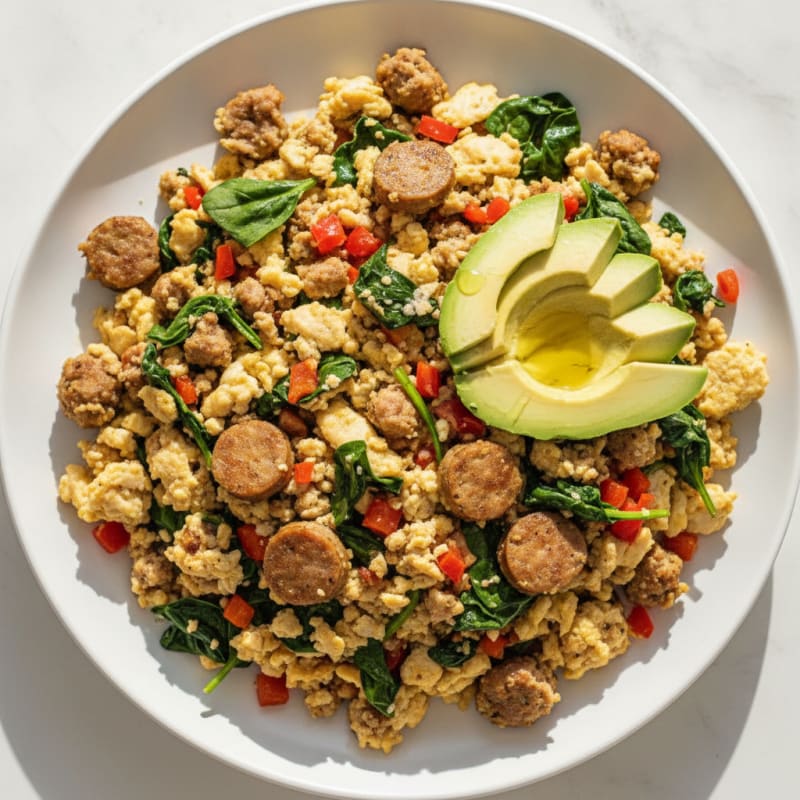 Egg White and Turkey Sausage Scramble with Spinach