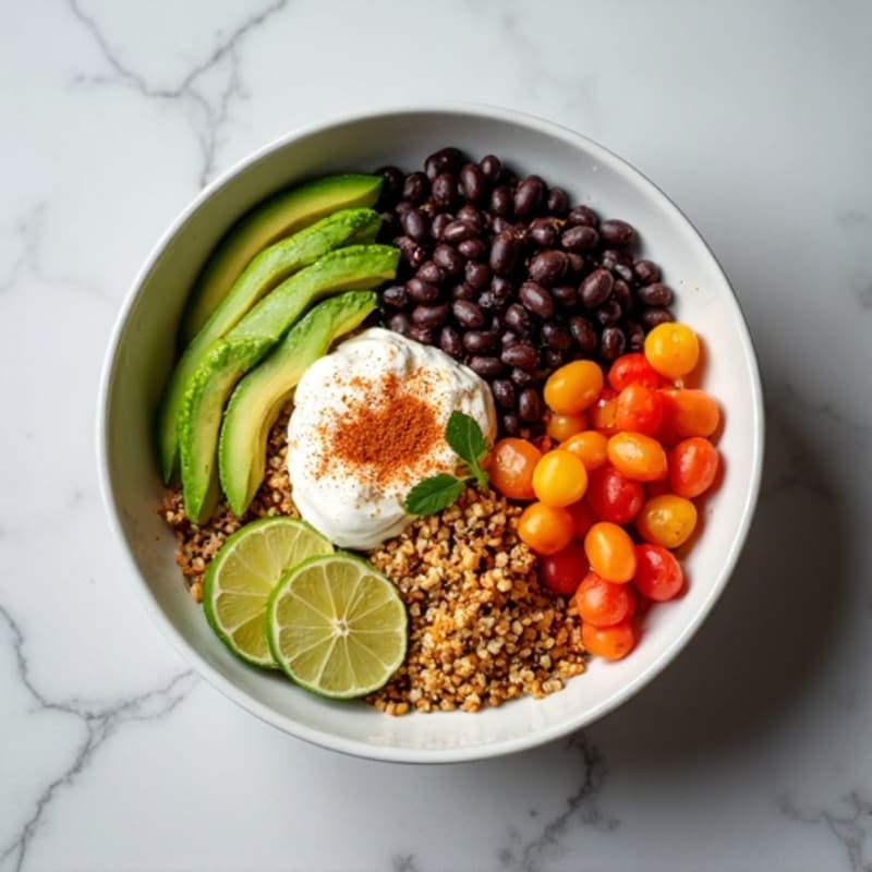 Spicy Black Bean Quinoa Bowl with Lime Avocado