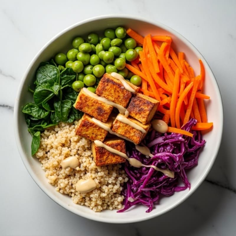 Crispy Baked Tofu Buddha Bowl with Tahini Sauce