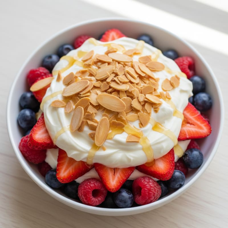Greek Yogurt Protein Parfait with Mixed Berries and Almonds