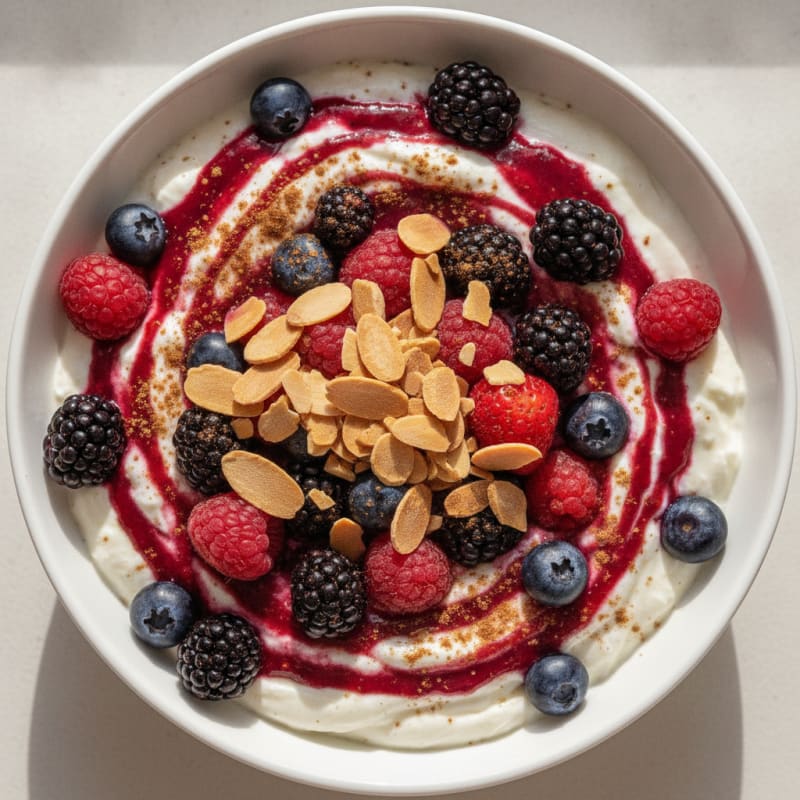 Greek Yogurt Protein Parfait with Mixed Berries and Almonds