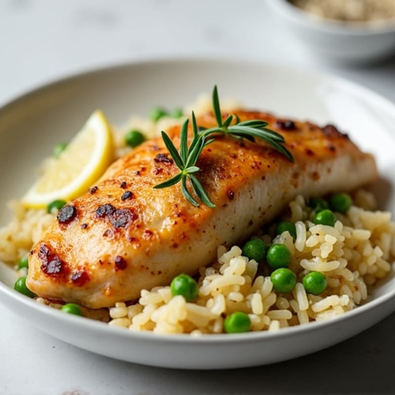 Lemon Herb Roasted Chicken with Fluffy Rice Pilaf