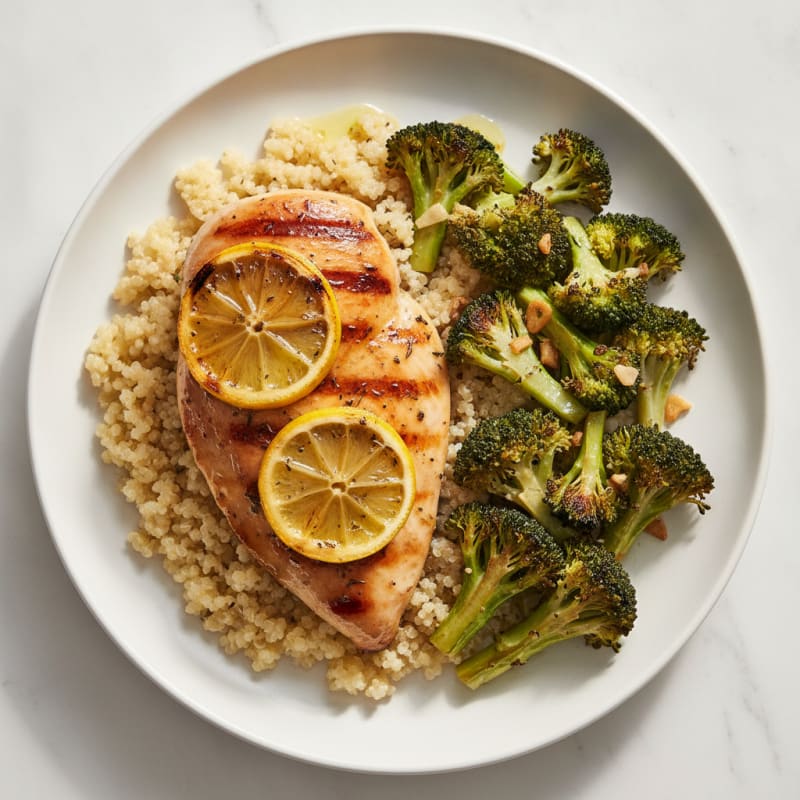 Grilled Chicken Breast with Roasted Broccoli and Quinoa