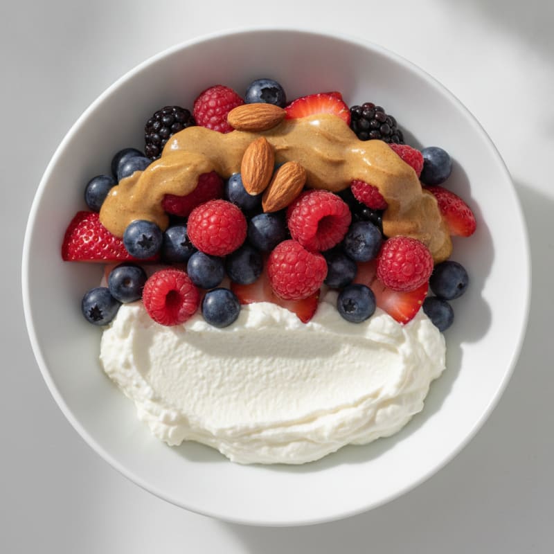 Greek Yogurt Protein Parfait with Mixed Berries and Almond Butter