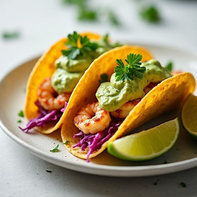 Spicy Pan-Seared Shrimp Tacos with Creamy Avocado Slaw