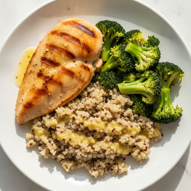 Grilled Chicken Breast with Quinoa and Steamed Broccoli
