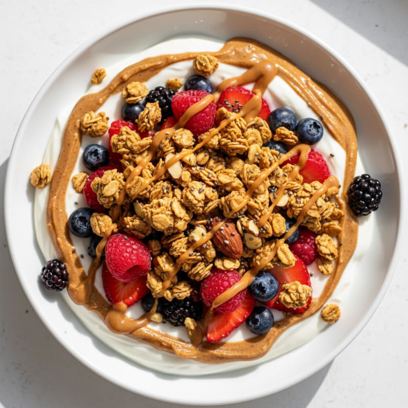 Greek Yogurt Parfait with Mixed Berries and Almond Butter