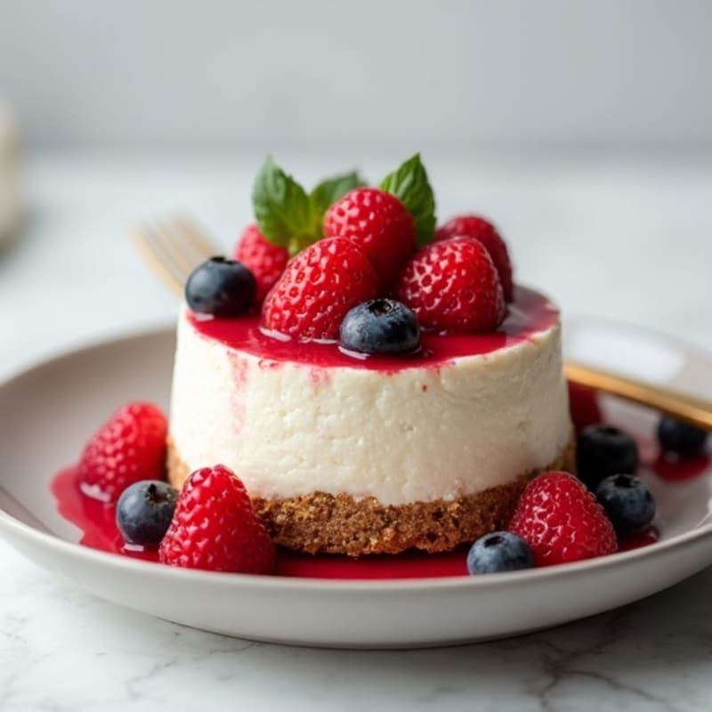 Greek Yogurt Protein Cheesecake with Mixed Berries