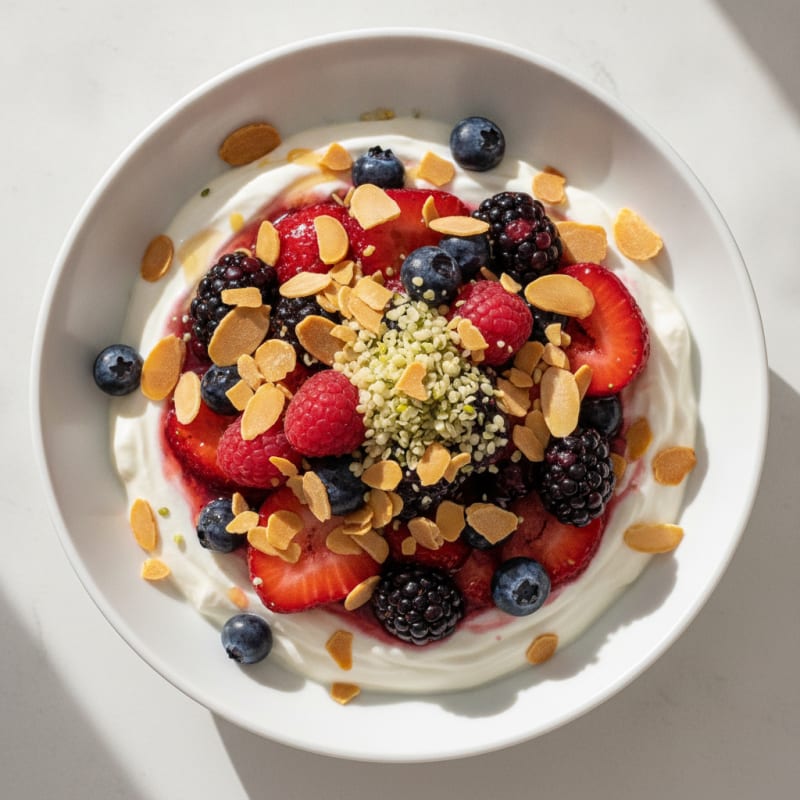 Greek Yogurt Protein Parfait with Mixed Berries and Almonds