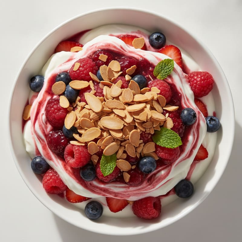 Greek Yogurt Protein Parfait with Mixed Berries and Almonds