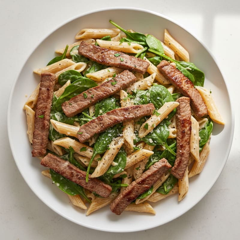 Tender Steak and Creamy Garlic Pasta
