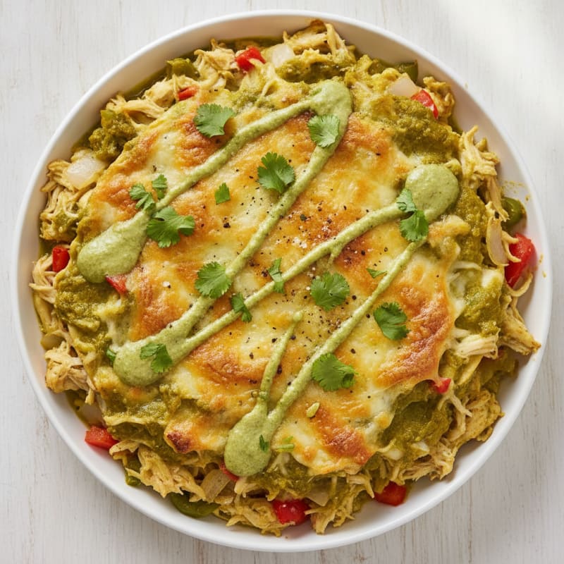Chicken Enchilada Bake with Green Chile Sauce