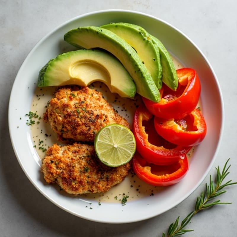 Crispy Cumin-Lime Chicken with Roasted Bell Peppers and Avocado