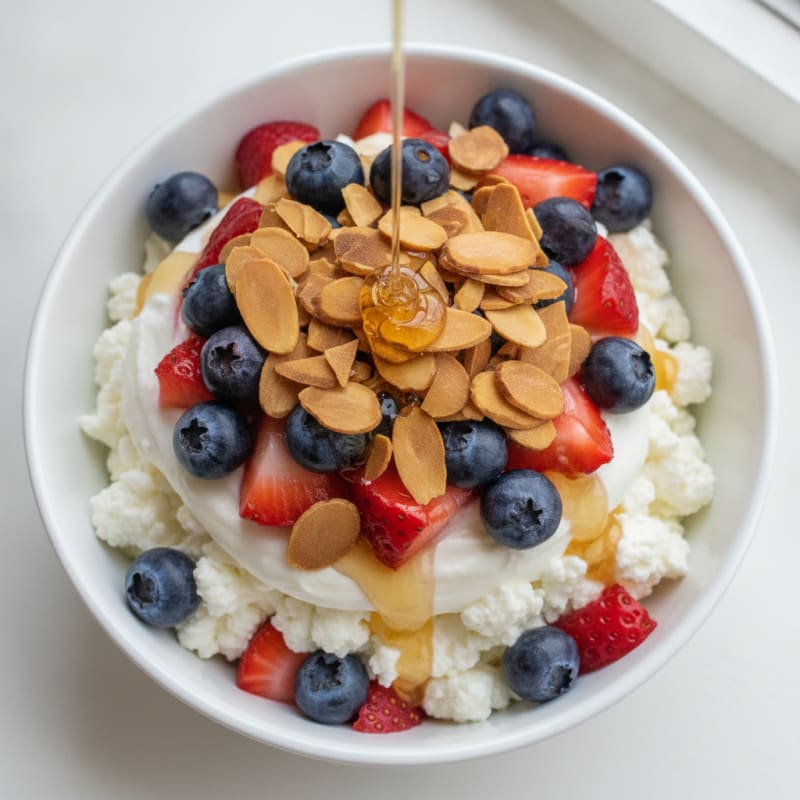 Cottage Cheese and Berry Yogurt Parfait with Almonds