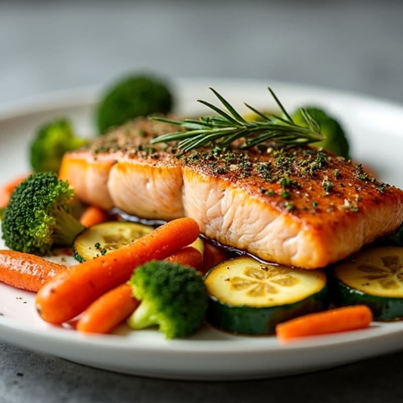 Herb-Crusted Pan Seared Salmon with Roasted Vegetables