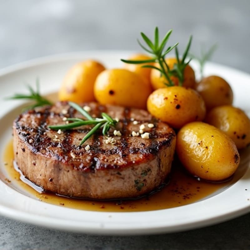 Pan-Seared Garlic Steak with Crispy Roasted Potatoes