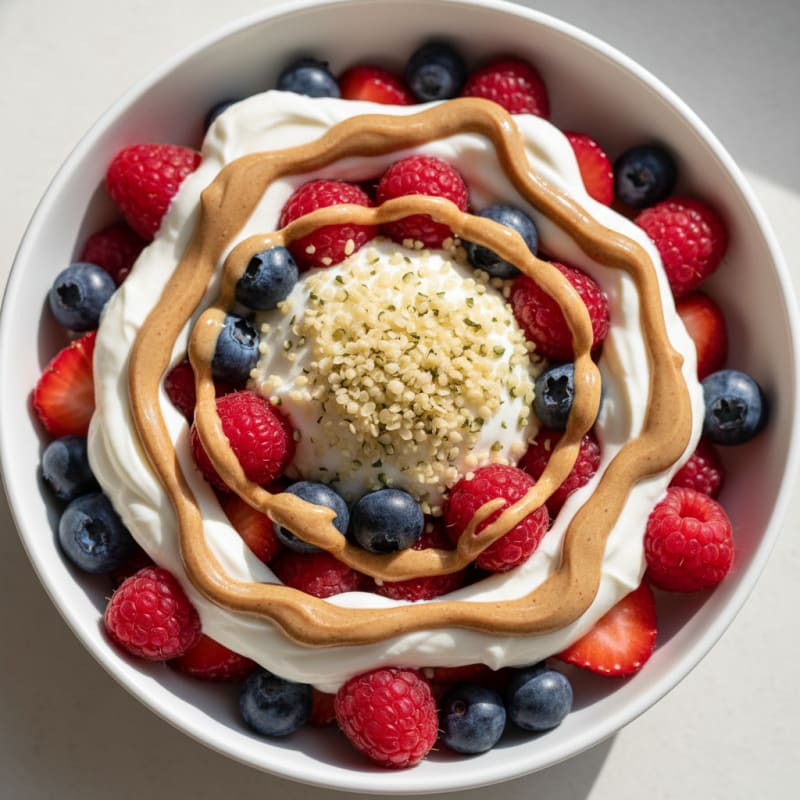 Greek Yogurt Protein Parfait with Mixed Berries and Almond Butter