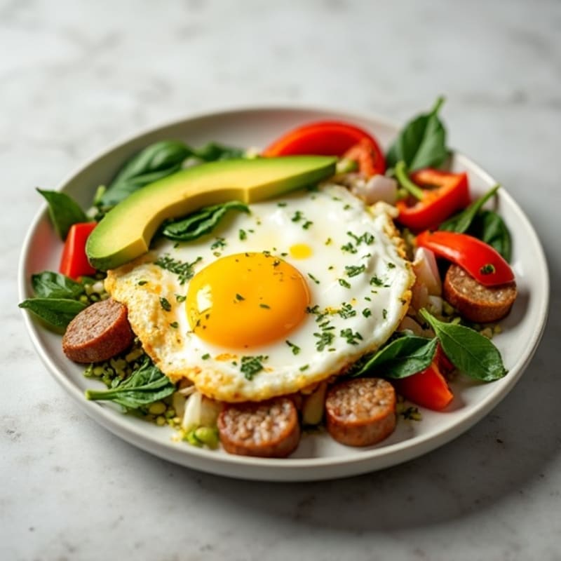 Egg White Scramble with Turkey Sausage and Spinach