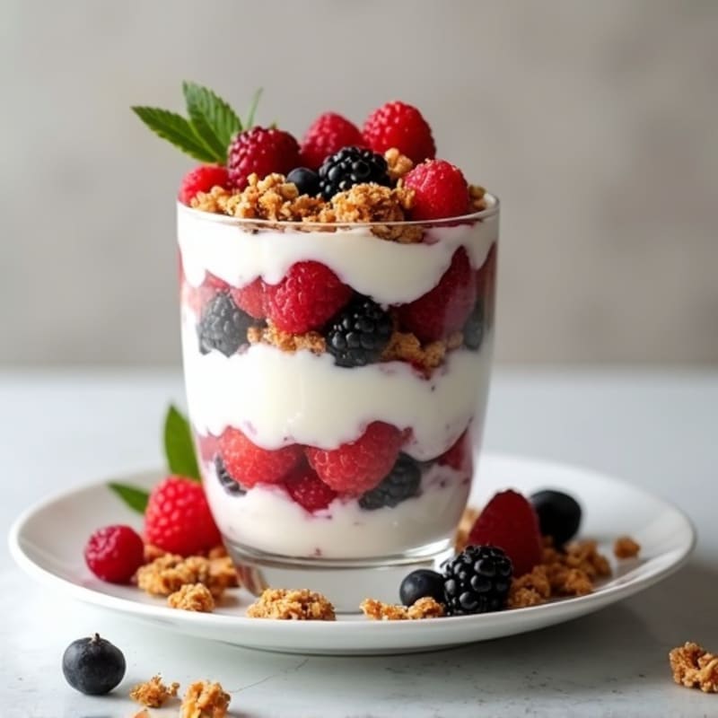Greek Yogurt Parfait with Mixed Berries and Protein Granola