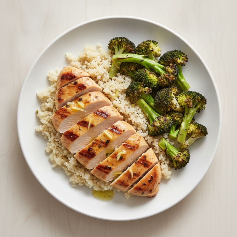 Grilled Chicken Breast with Quinoa and Roasted Broccoli