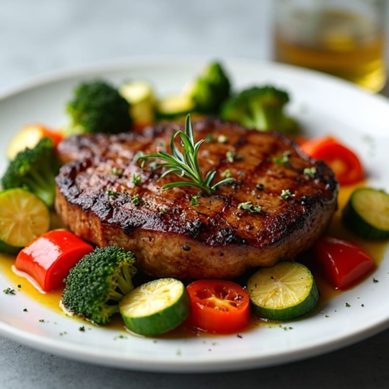 Juicy Pan-Seared Steak with Garlic Herb Roasted Vegetables