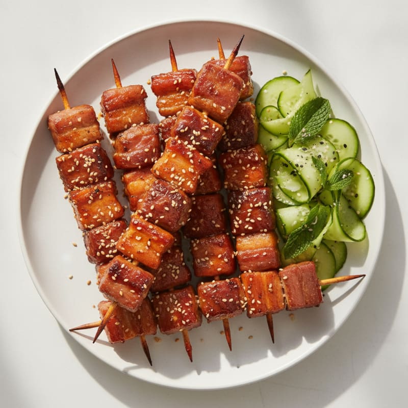 Spicy Gochujang Pork Belly Skewers
